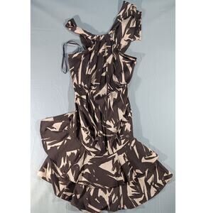 Diane von Furstenberg Silk Blend Dress Size 2 Brown Beige Abstract Print